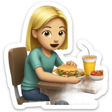 Girl eating food sticker