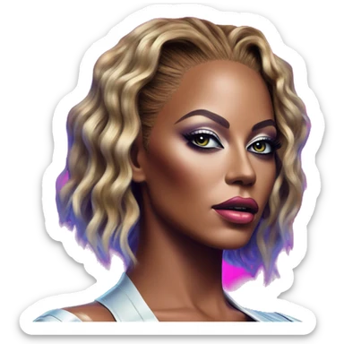 Synthwave Beyoncé in matrix style, oil paint, epic eyes, intricate lips, exquisite pose, beautiful, desirable, logical sticker