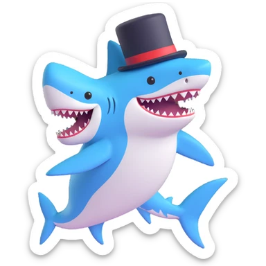 playful and charming full body shark wearing a top hat sticker