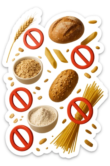 cereali, pane, pasta e farine realistici fluttuano in aria con piccoli divieti 3d, IPERREALISTICO 4K sticker