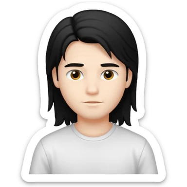 An emoji of a soft boy with black long hair and pink background. sticker