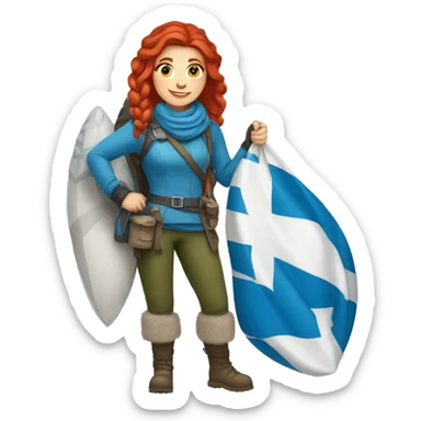 female winter mountaineer red hair holding greek flag and easter egg sticker