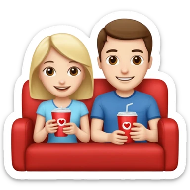 A couple sitting on a sofa watching a movie sticker