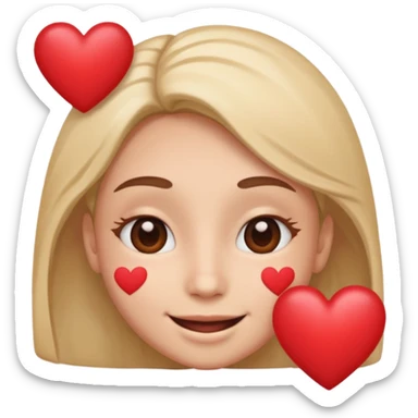 kiss face with hearts around it and heart eyes sticker