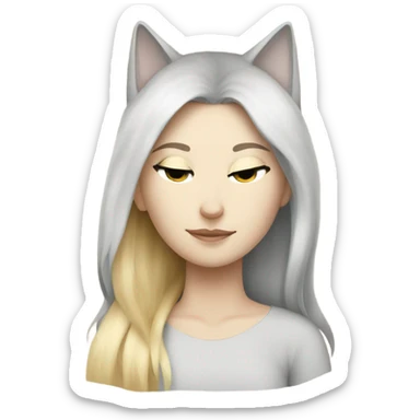 blonde girl side sleeping gray and white cat sticker