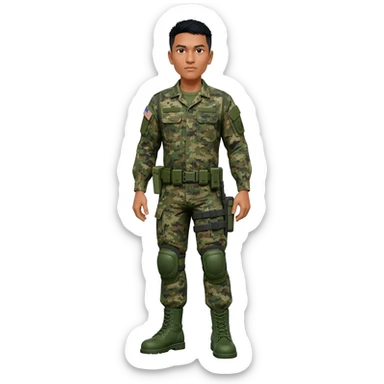 Filipino soldier bdu camo with green combat boots no plate carrier and belt knee pads sticker