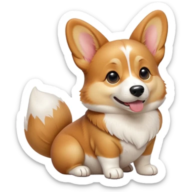 cinematic-[corgi dog]-realistic-full-body-sitting-emoji,-tail-resting-loosely-beside-its-paws,-head-tilted-dramatically,-sleek-[corgi]-fur,-simplified-yet-realistic-focused-features,-highly-detailed,-glowing-with-an-almost-sarcastic-glow sticker