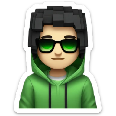 Young boy with green hoodie and sunglasses and black hair minecraft art sticker