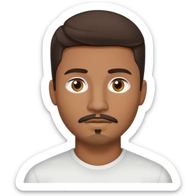 Young man with medium brown skin, mixed-race ethnicity, long dark brown hair with middle part, goatee, mustache, and medium brown eyes, head only sticker
