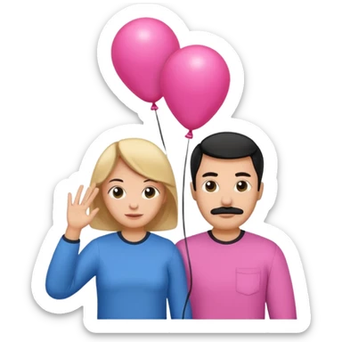 Mom in pink shirt dad in blue shirt holding black baloon sticker