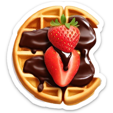 Cut up strawberries and chocolate sauce on Belgian waffle sticker