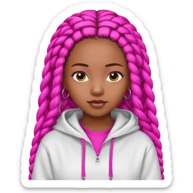 black girl with beats with box braids  white hoodie hot pink shirt sticker