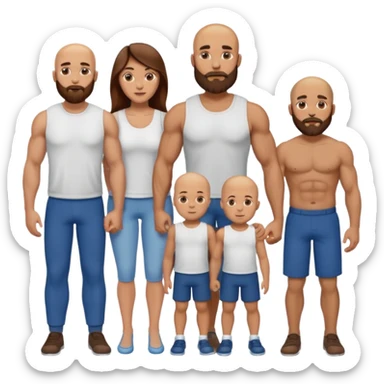 Muscular Bald beard men with his wife long brown hair and 3 sons sticker