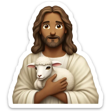 Jesus holding a lamb gently in his arms with a serene expression sticker