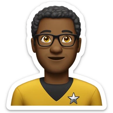 African-American Man wearing glasses in Star Trek yellow uniform  sticker