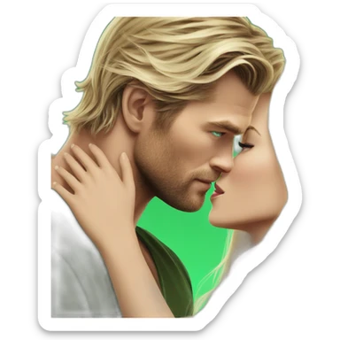 Chris hemsworth kiss blond woman with green eyes amd very very very long hair sticker