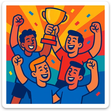 team celebrating with trophy sticker
