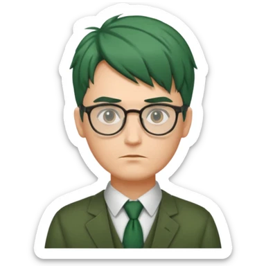 Man with Green Ponytail – dark-green tied hair, calm serious face. sticker