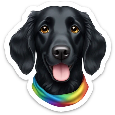 Black Flat coated retriever with rainbow bandana sticker