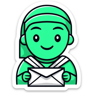 Maya hieroglyphic smile face - receiving a letter, perfect geometric lines, ONLY white and deep green colors, no other colors, flat design, clear messaging symbolism sticker