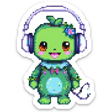 Sprunki character from Incredibox, pixel art mascot with headphones sticker
