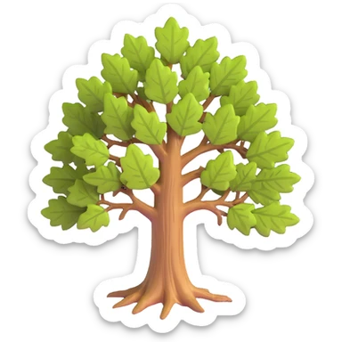 realistic oak tree with textured bark and distinctive lobed leaves sticker
