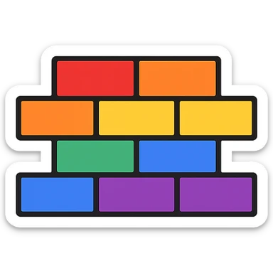 a vibrant brick wall where each brick is a different color from the LGBTQIA+ pride flag, clear separation between bricks, visually representing the pride flag colors sticker