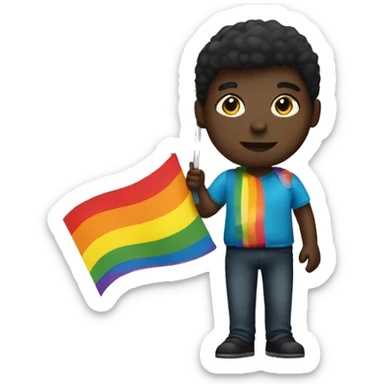 Dark skin colour person holding gay flag  sticker