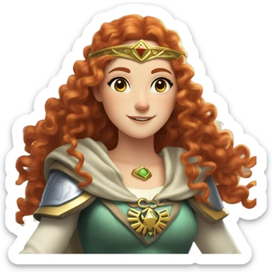 a white girl with long red curly hair and freckles, cosplaying Princess Zelda posing and smiling sticker