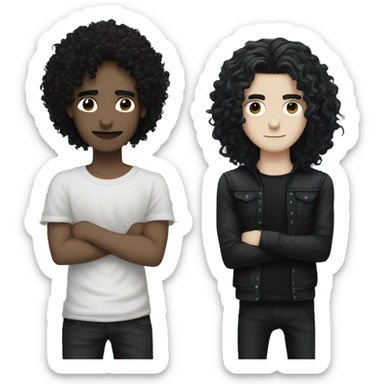 white goth guy with long black curly hair and black grunge guy with long black curly hair couple  sticker