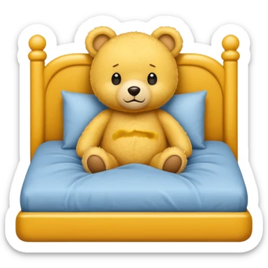 Fuzzy yellow teddy bear in bed  sticker