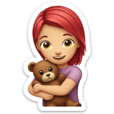 girl with cherry hair hugging a teddy bear sticker