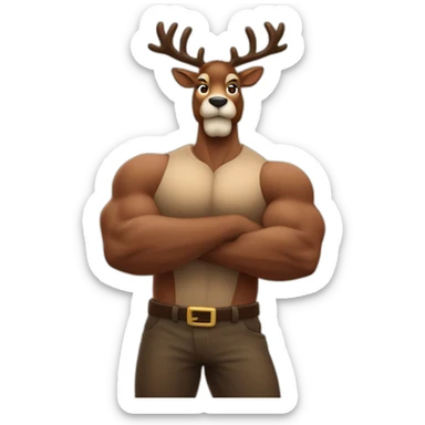 Reindeer muscular showing off biceps arms crossed masculine fierce torso sticker