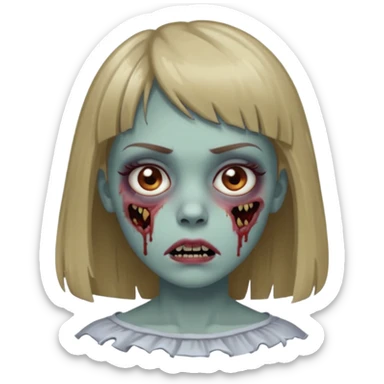 Zombie girl, with bangs above her eyebrows, her dark blonde hair, thin eyebrows. sticker