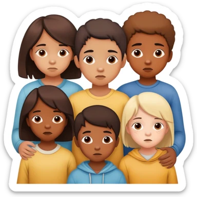 Six young siblings, living in difficult circumstances, depicted as children from different ages, each facing challenges in life. They represent poverty and struggle, with a sense of unity despite their hardships sticker