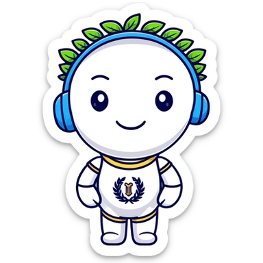 sticker style Greek chatbot with laurel wreath and friendly smile sticker