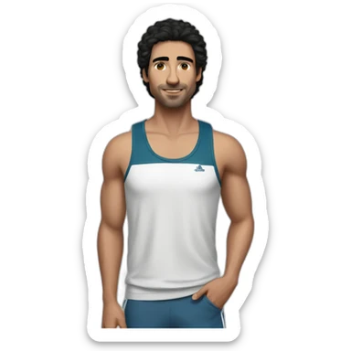 Black hair white Tunisian man in adidas tank top sticker
