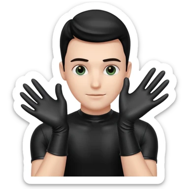 shiny black latex gloves on male hands sticker