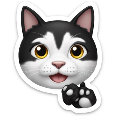 A black and white cat waves its paw sticker
