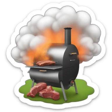 a meat smoker in the backyard billowing smoke sticker