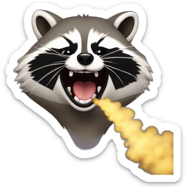 Raccoon opening mouth with smoke coming out of the mouth sticker