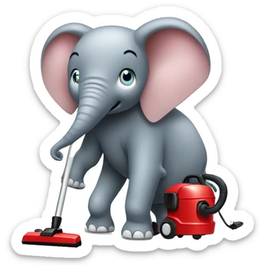  elephant pushing vacuum cleaner sticker