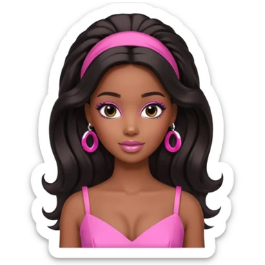black barbie. half up half down hair, pink dress, perfect makeup and super pretty sticker