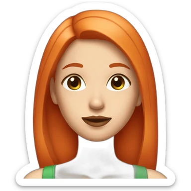 girl orange-red straight hair shoulders lenght  brown-green eyes red lips sticker