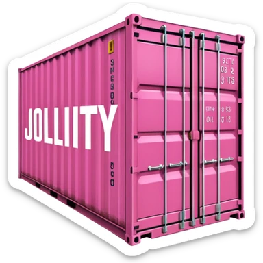 a pink shipping container with the words "Jollity & Co." in big letters on the long side sticker