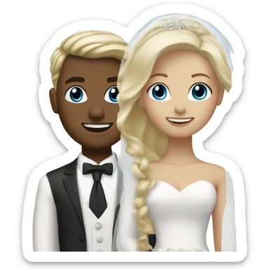 Brown bride with blonde hair and white groom with blonde hair blue eyes sticker