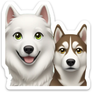 White Woman hair brown and bleus eyes and golden Husky With green eyes sticker