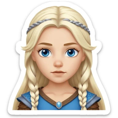Viking platinum blonde girl with long hair and forelocks, blue eyes. sticker
