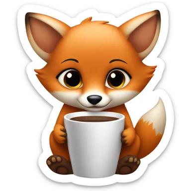 Baby Fox holding coffee sticker
