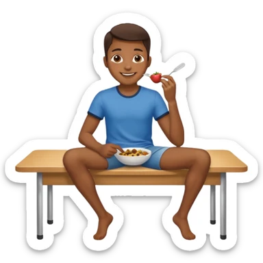uma pessoa sentada em uma mesa. SENTADA em cima da mesa, como se a mesa fosse um banco. ai o banco vai ser alto e ela vai ta comendo num banco, sendo que ta sentado na mesa. tipo SENTADO na mesa mesmo, em cima da mesa sticker
